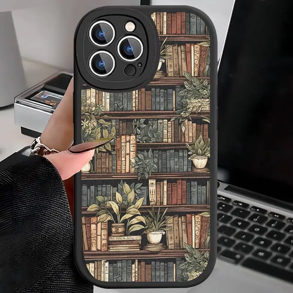 Book Shelf Creative Pattern Phone Case For IPhone 16 15 14 13 12 11 Pro Max Plus Shockproof Leather Cover