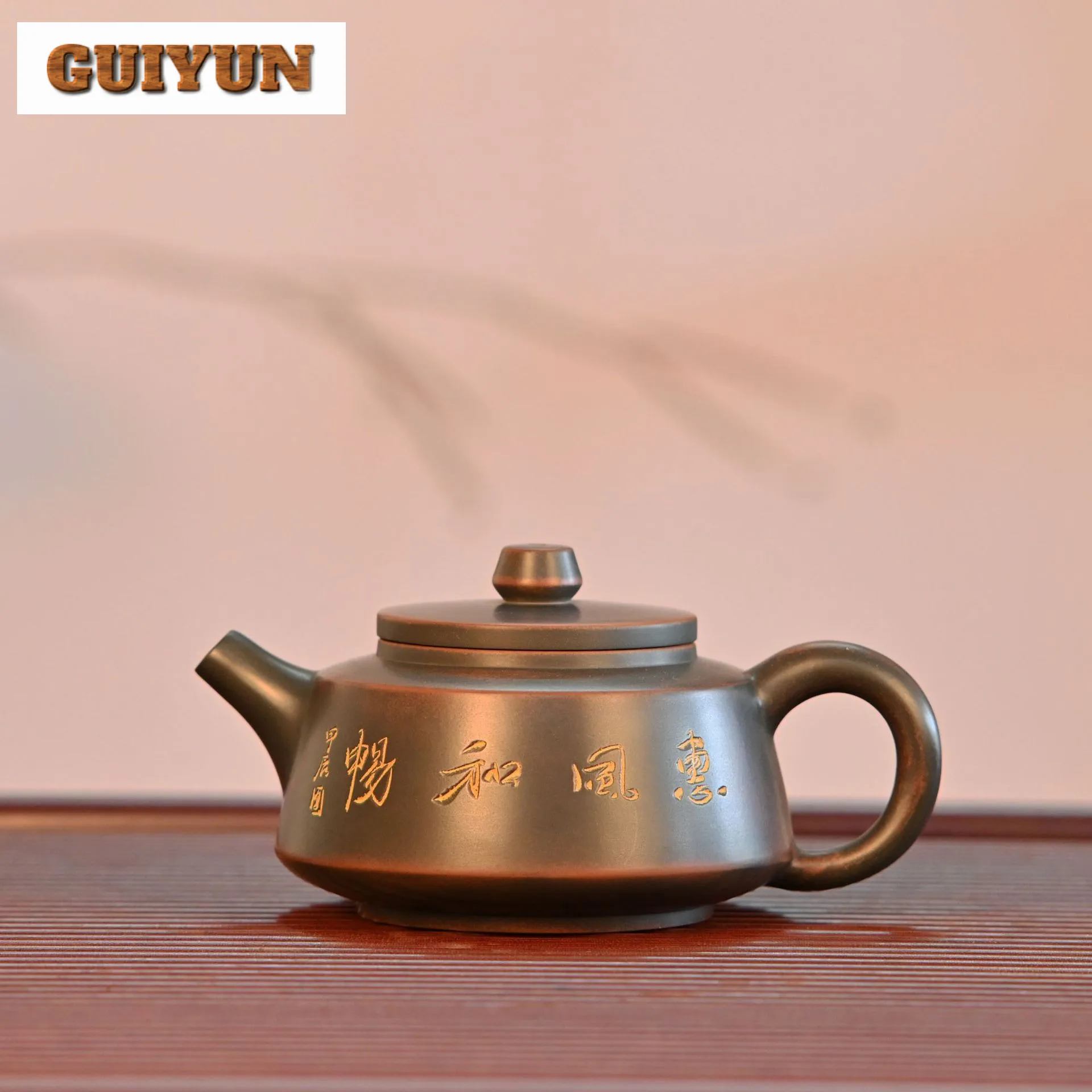 250ml Antique Qinzhou Nixing Pottery Teapot Pure Handmade Line Carving Bamboo Overlord Pot Master Hand Pulled Kettle Customized