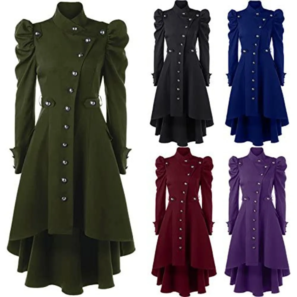 Medieval Retro British Style Stand Collar Slim Fit Womens Cosplay Coat