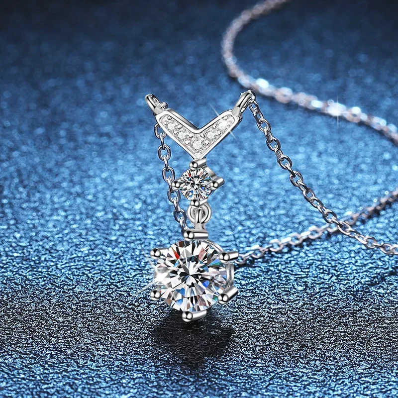1ct D Color Moissanite Geometric Pendant Necklace for Women 925 Sterling Silver Lab Mosan Diamond Necklaces Pass Tester with Gra image 2