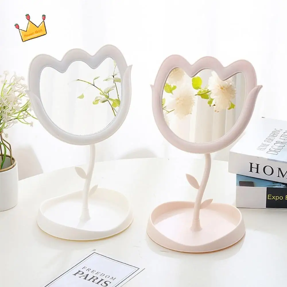 

Cute Tulip Shaped Dressing Mirror Detachable Classic Desktop Makeup Mirror Flower 360 Degree Rotation Table Mirror Bedroom