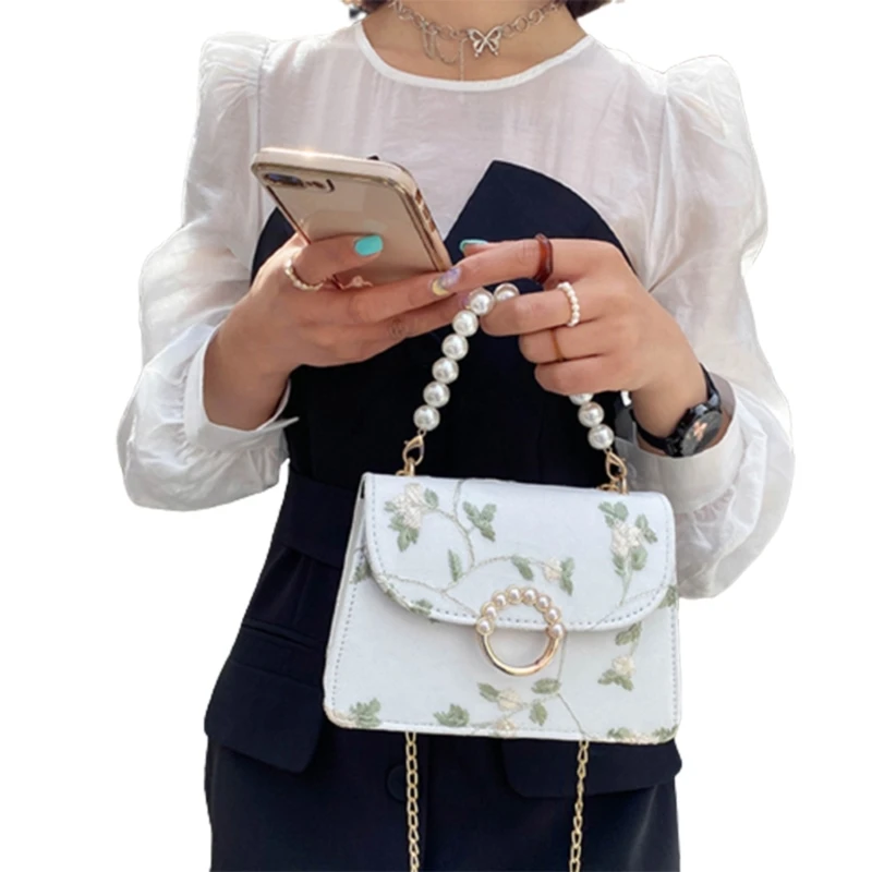 Ladies PU Shoulder Bag Lace Floral Embroidery Handbag Bags