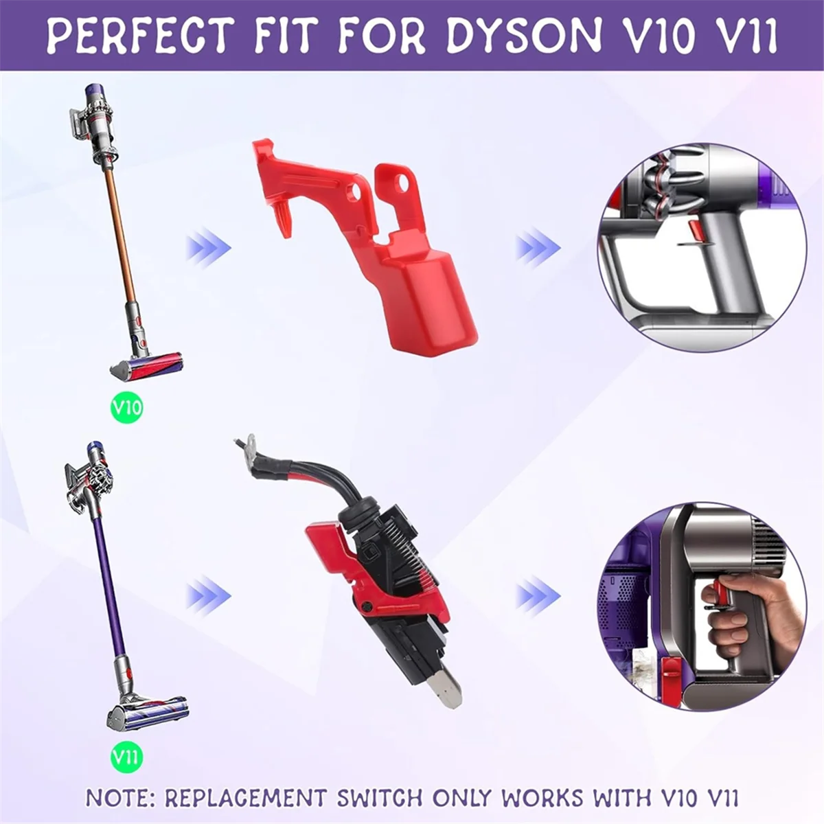 Commutateur de remplacement pour Dyson V11 V10, contrôle de l'interrupteur de fixation, bouton de déverrouillage amélioré, interrupteur d'arrêt, pince de commande
