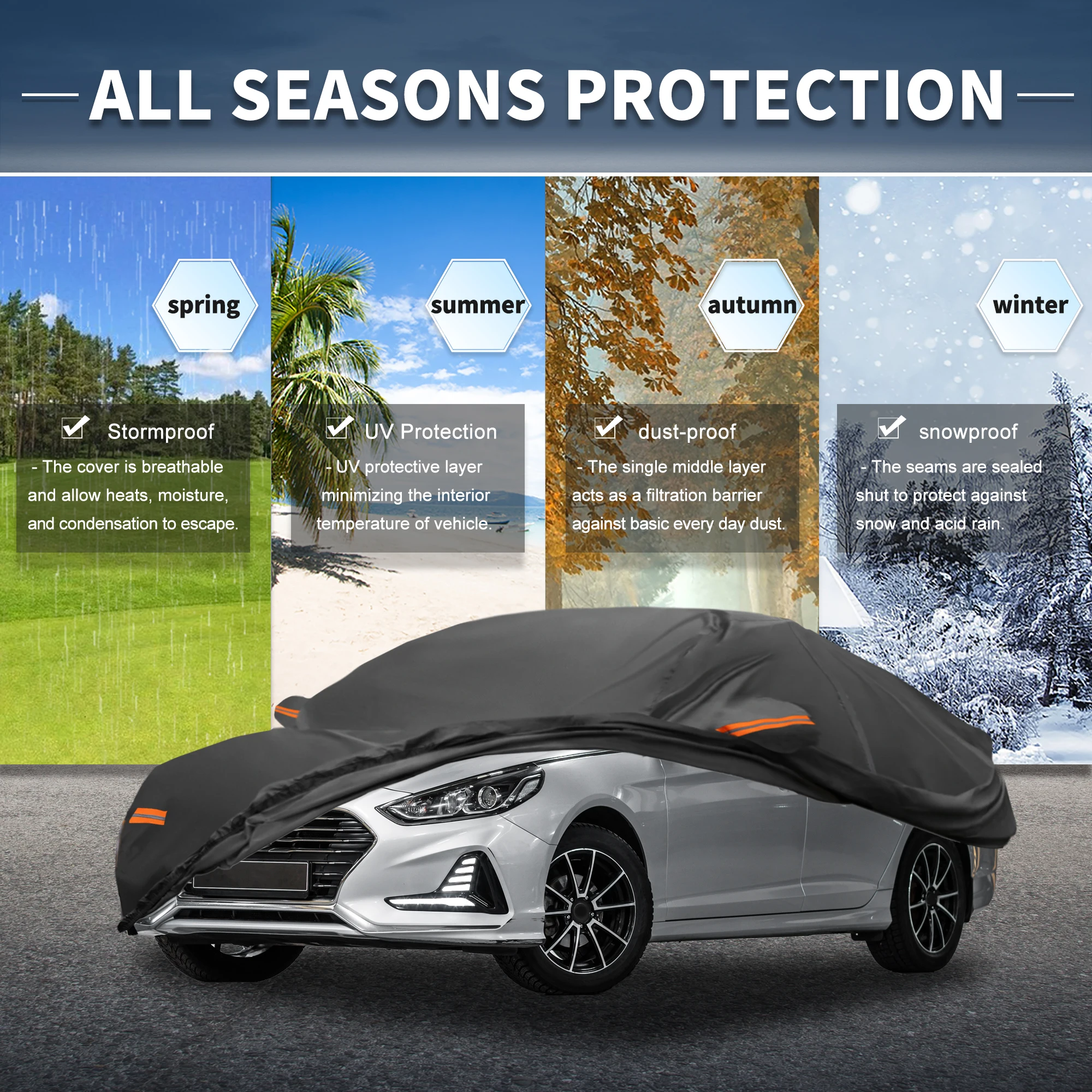 

UXCELL for Hyundai Sonata Sedan 210D-PU Outdoor Full Car Cover All Weather Sun Rain Snow Protection with Driver Door Zipper