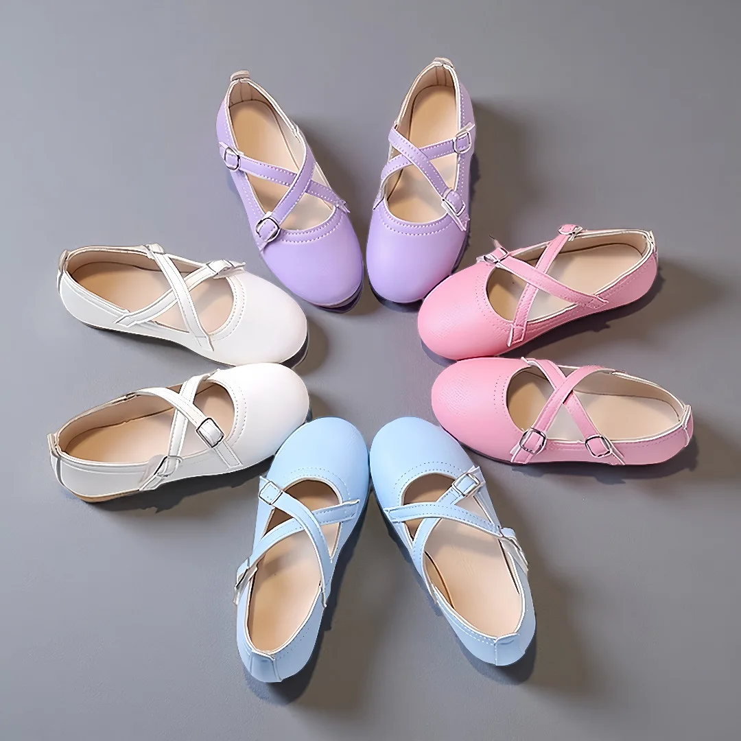 Kids Girls PU Leather Shoe Seasons New Girl Princess Shoes Student Korean Flats Casual Shoes Wedding Party Dance Children's Shoe