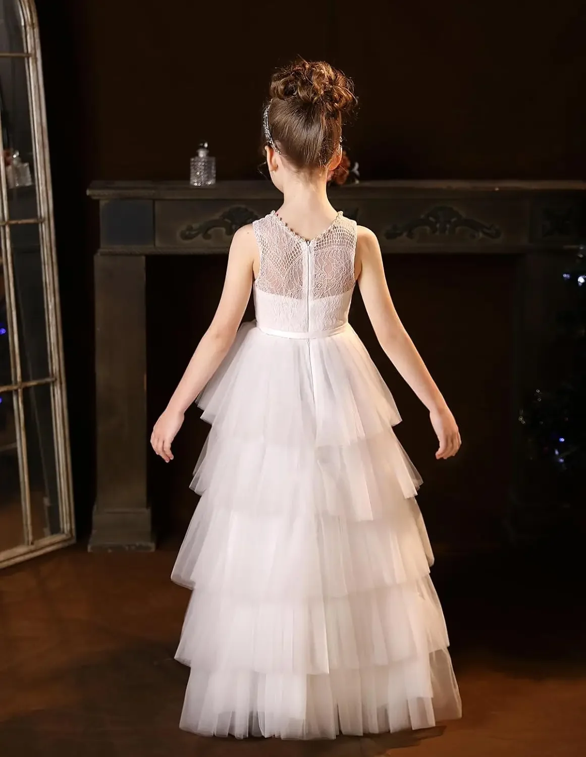 Gaun Pesta Pesta Gaun Gadis Bunga Tulle untuk Pernikahan Renda Gaun Komuni Pertama Gaun Pesta Kontes Berlapis untuk Anak Perempuan