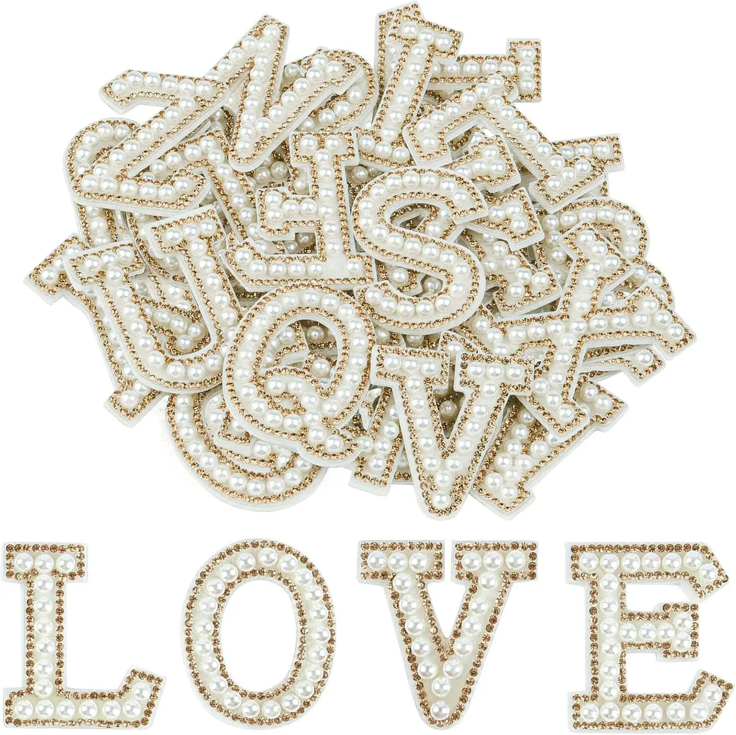 iYOE 26pcs Rhinestone Letter Patch Self-adhesive Wedding A-Z English Alphabet Applique for Bride Tribe DIY Bag Clothing Craft