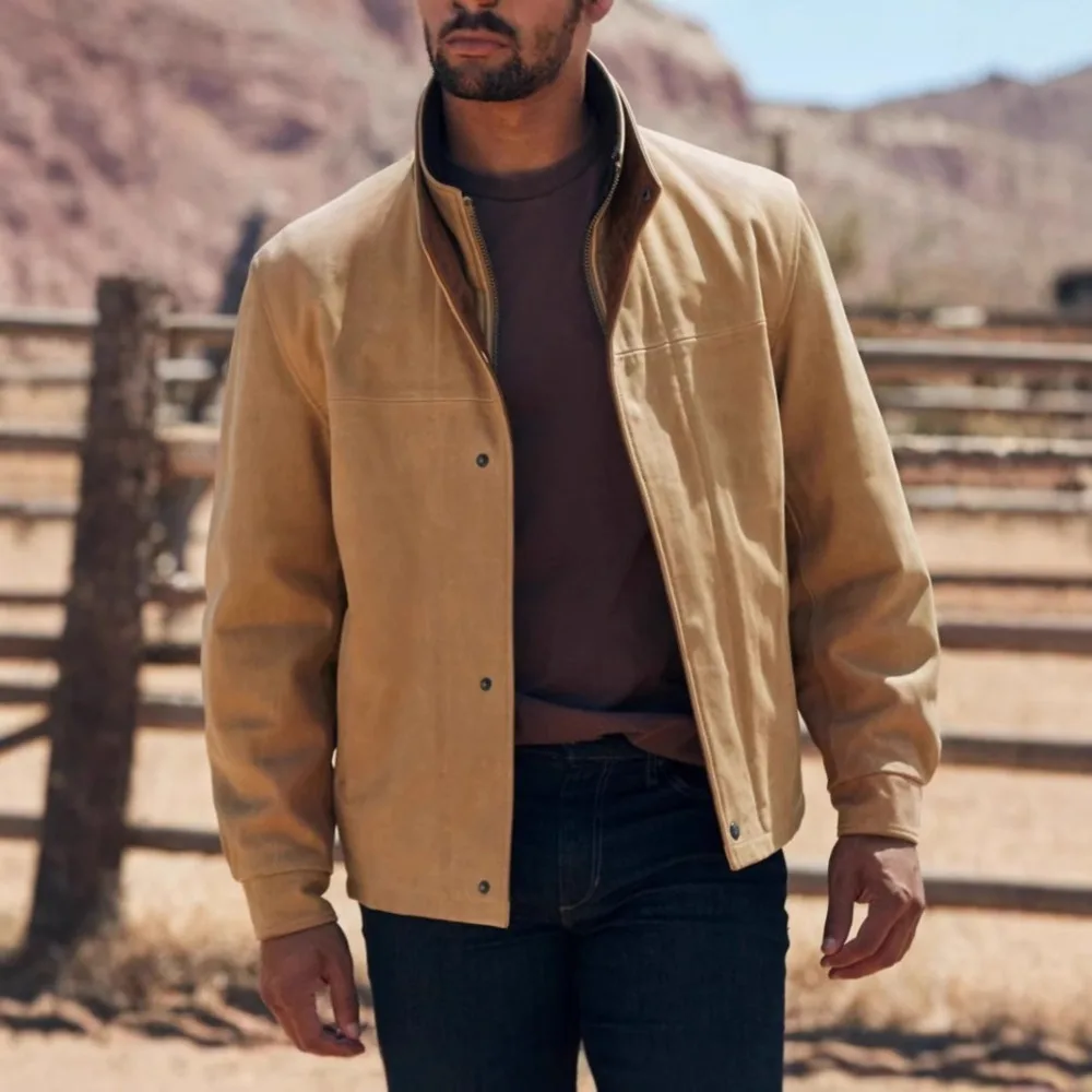 

Men's High-End Roman Style Leather Jacket Double Collar Fashion Trendy Outerwear Premium Leather Jacket Casual Coat for outdoor