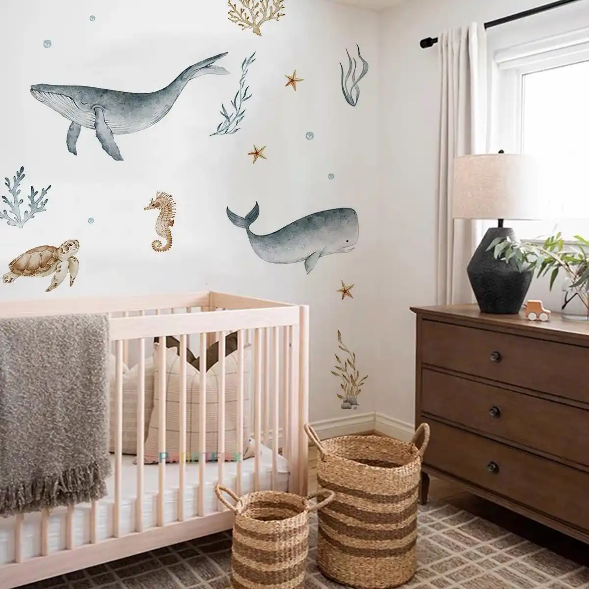 Large Ocean Life Whale Wall Sticker Bedroom Baby Nursery Underwater Marine Animals Sea Turtle Fish Wall Decal Playroom Decor