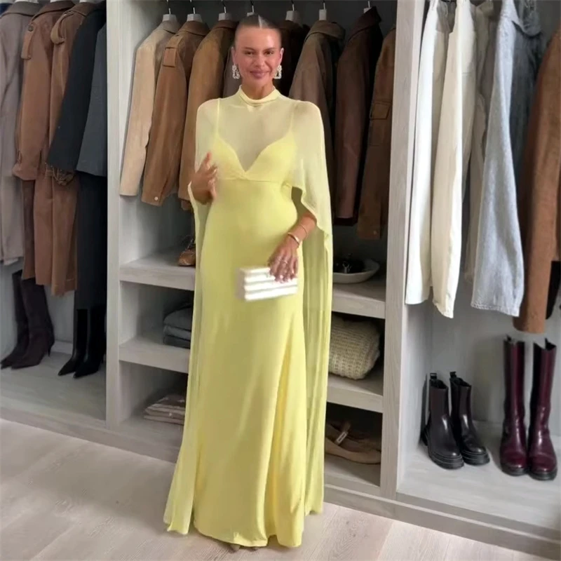 

Женские однотонные полупрозрачные накидки с высоким воротом и разрезом на спине, блузки-кейпы, длинные платья на бретельках, шали, праздничные топы 2026