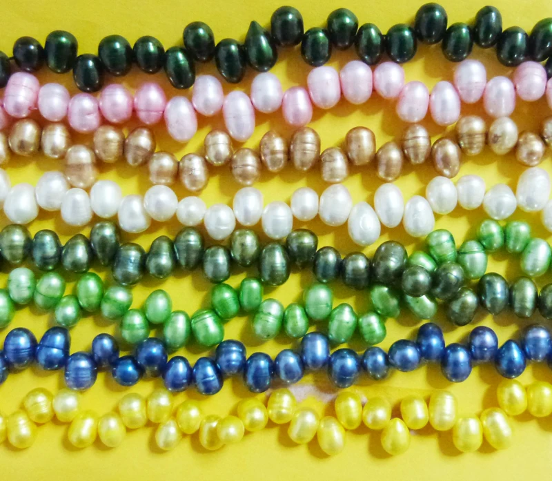 DF-160# At last  (8 shares Mixed color / SET) DIY Fresh Water Pearl 8-9mm Peach Dancing Rice Drop Shape 15 