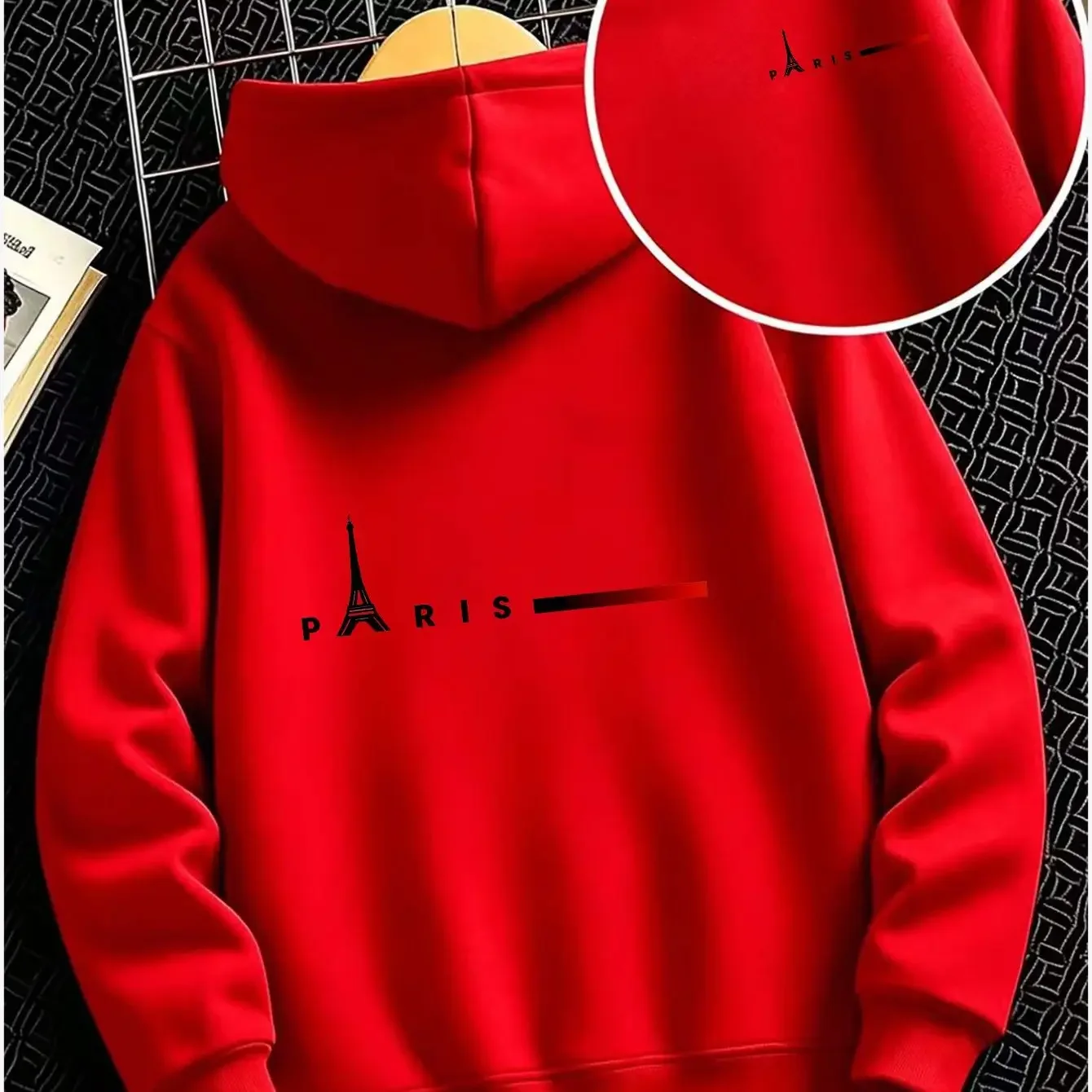 Hooded Sweatshirt, a Loose-fitting Casual Jacket for and Featuring an Eiffel Tower Silhouette and Monogram Print on the Chest