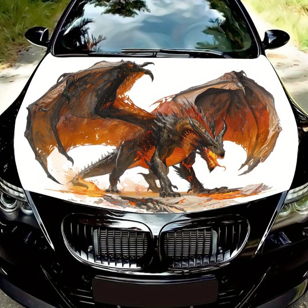 

Wings Dragon Flame Cool Car Hood Sticker PVC Self Waterproof Stick, Striking Auto Exterior Accessories Decoration Protect Gift