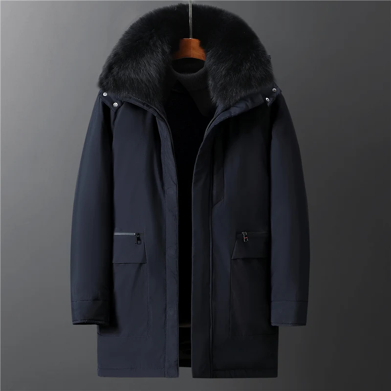 

Real Fur Collar Winter Down Jacket Men Thick Warm Liner Detachable Middle-aged Men Parka Winter White Duck Down Coat Men Outwear