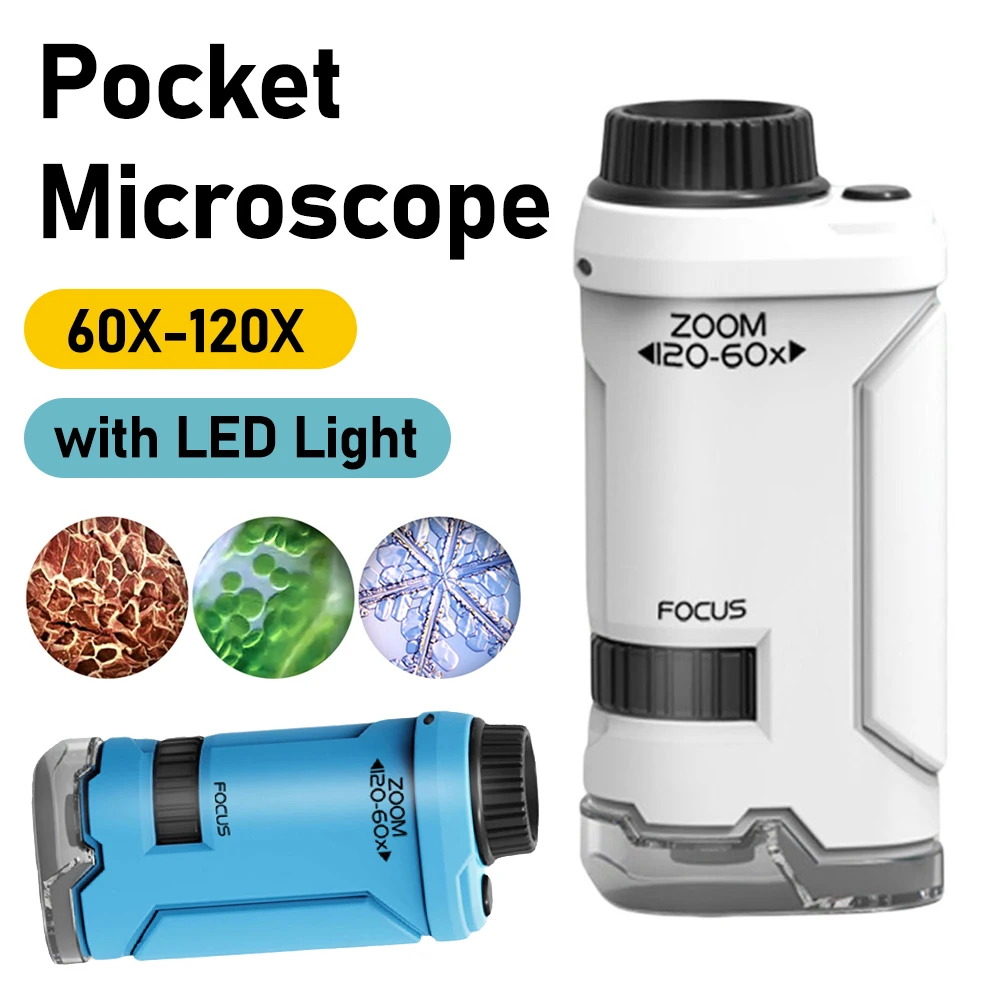 60-120x Kid Science Experiment Pocket Microscope Toy Kit Educational Mini Handheld Microscope with Light Children Toys Gift