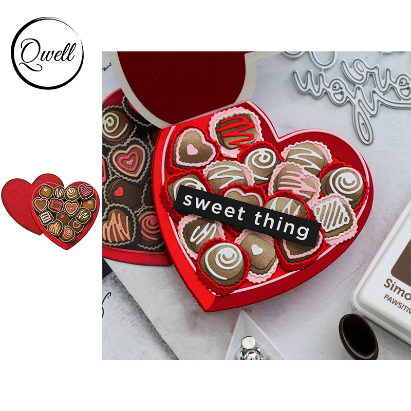 

QWELL Delicious Love Heart Chocolate Biscuit Metal Cutting Dies Stencil for DIY Scrapbooking Paper Cards Making Template 2023