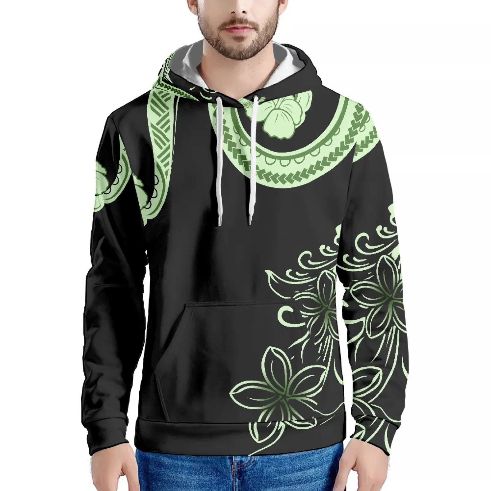 Patterned Polynesian Tribal Tattoo Printed Tattoo Hawaiian Samoan Style Slim-Fit Sweatshirt Long Sleeve Men's Hoodie Warm Autumn