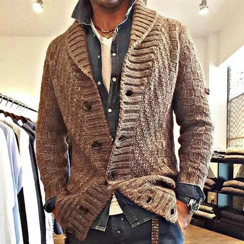 

Nice autumn winter Pop Khaki European and American men's sweater button large men's long sleeved knitted cardigan coat