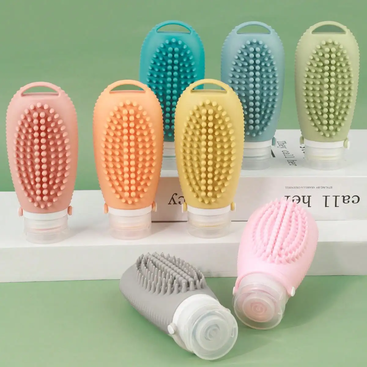 1Pack 100ml Silicone Travel Dispensing Bottle 2In1 With Scalp Massage Shampoo Brush Leakproof Reusable For Travel Business Trip