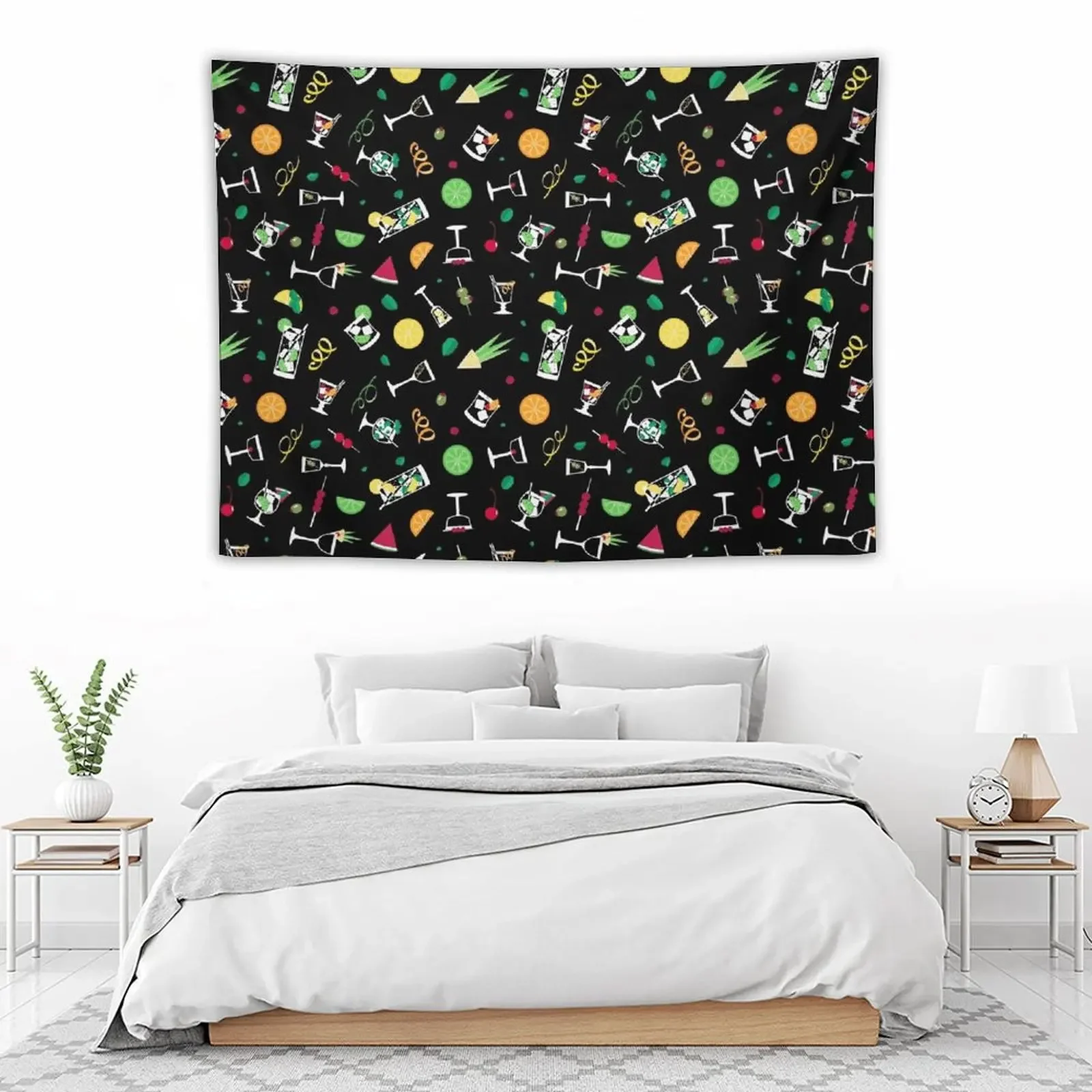 Moderne flache Ikone-Cocktails Muster Tapisserie niedlichen Raum Dinge dekorative Gemälde Teppich an der Wand Wandteppich