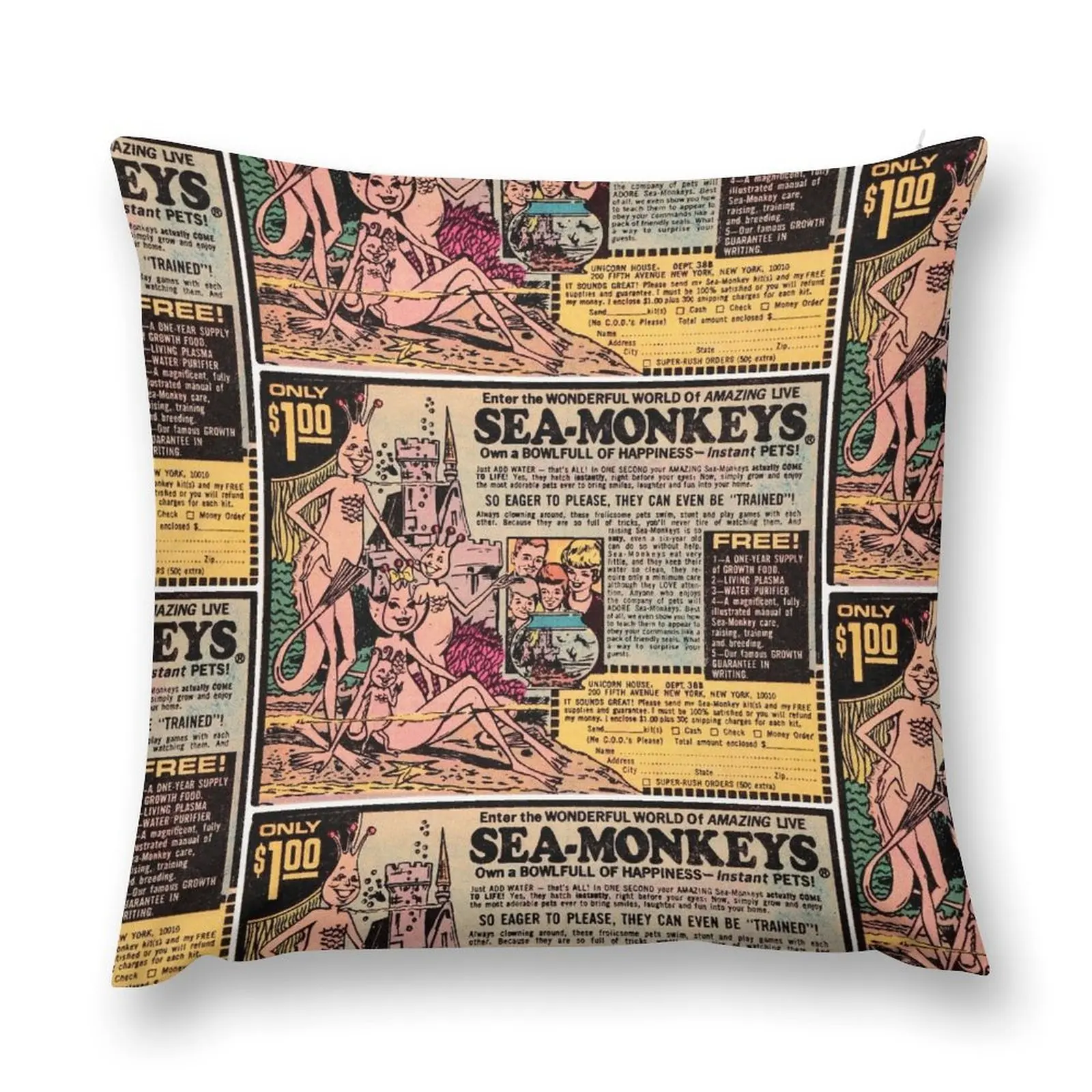 Vintage Sea Monkeys ad - 1971 Throw Pillow Throw Pillow Covers Pillow Covers Decorative Throw