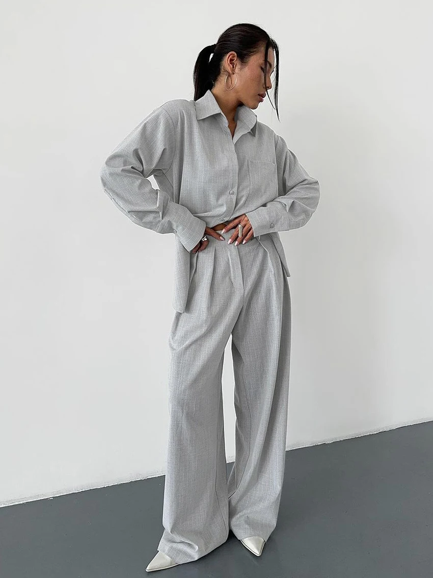 

Marthaqiqi Autumn Ladies Pajamas 2 Piece Set Turn-Down Collar Sleepwear Long Sleeve Nightgown Pants Casual Female Nightwear Suit