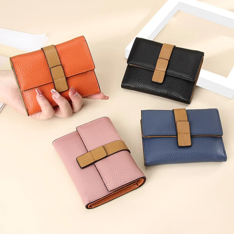 Women Short Wallet Designer Genuine Leather Purse Small Wallets Zipper Coin Pocket Trifold Card Holder Clutch Hasp Female Purse