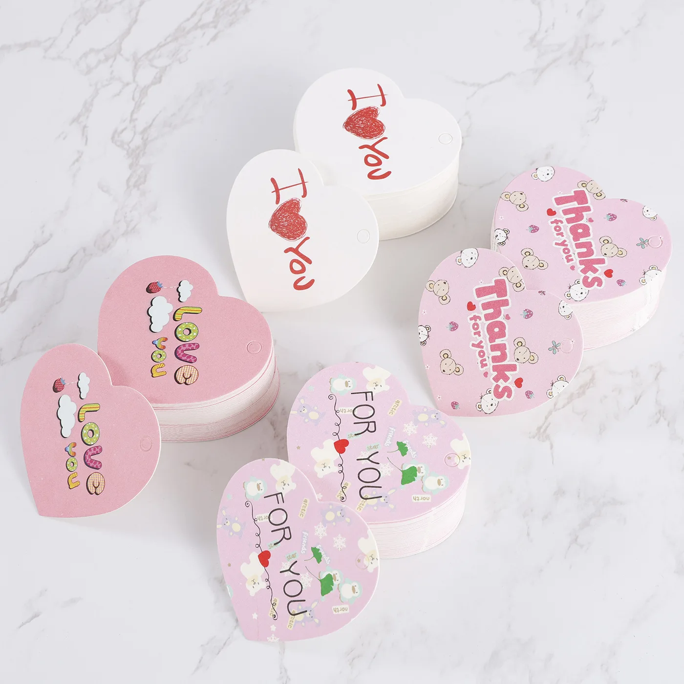 100pcs 5cm Thank You Tags Pink Kraft Heart Love Paper Cards Hang Tag Labels Handmade DIY Crafts Gift Box Hangtag Baking Cards