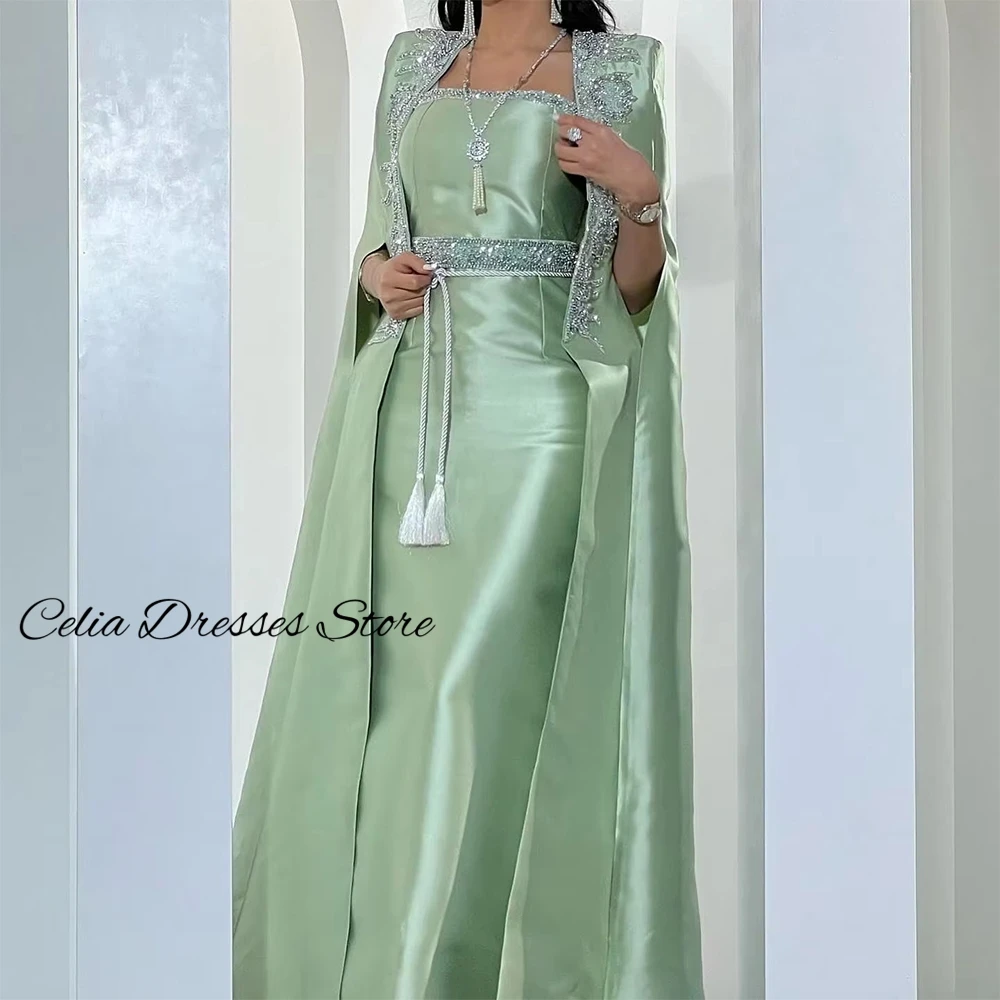 Luxury Green Satin Evening Dress Customized Elegant Strapless Homecoming Dresses Sparkly Crystal Beading Formal Occasion Gowns