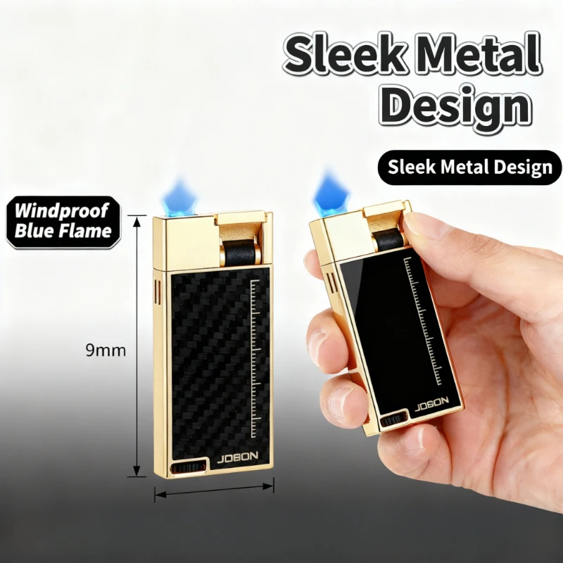 

High-End Men’s Lighter - Personalized Blue Flame Press Ignition, Windproof Direct Jet Flat Fire Collectible Smoking Accessory