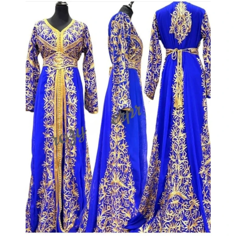 

Blue Kaftans Farasha Abaya Dress From Dubai Morocco Very Fancy Long Dress with Trendy Trend