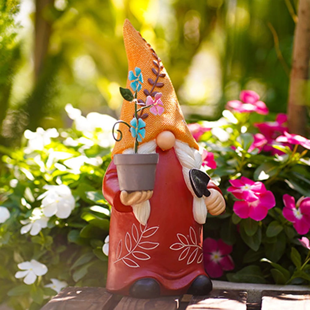 

Resin Gnome Figurine Garden Gnome Statues with LED Lighted Flowers Garden Hallway Solar Elf Light for Patio Yard Lawn Decoration