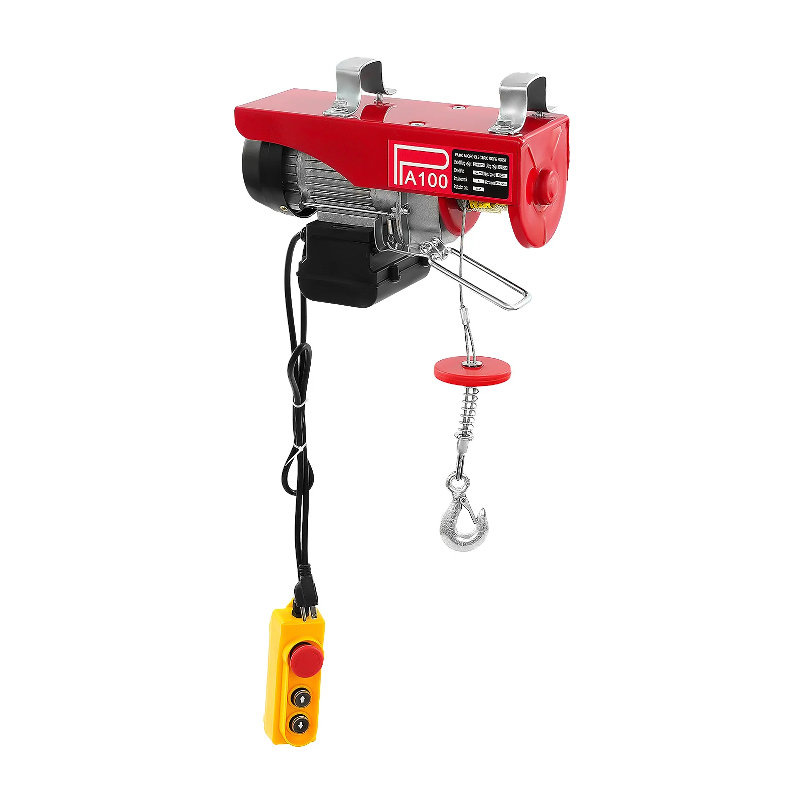 Mini Electric Hoist 100kg, 110V Electric Winch, 480W Pure Copper Motor, Single Line 110lbs 32.8ft/min, Double Line 220lbs 16.4ft/min, Wired Remote Emergency Stop, Anti-rush Limiter, Compact 21.6lbs, for Lifting Hoisting