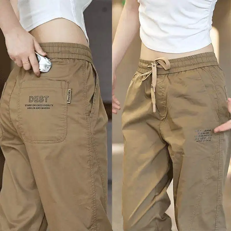 Men's Casual Harlan Pants Thin Quick Dry Summer Ice Silk Work Trousers Dirt Resistant Loose Fit Elastic Waist Printed Polyest...