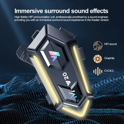 Imagen 2 del producto Y20 casco de motocicleta auriculares Bluetooth BT5.3 llamada con manos libres reducción de ruido inalámbrica auriculares impermeables con luz RGB