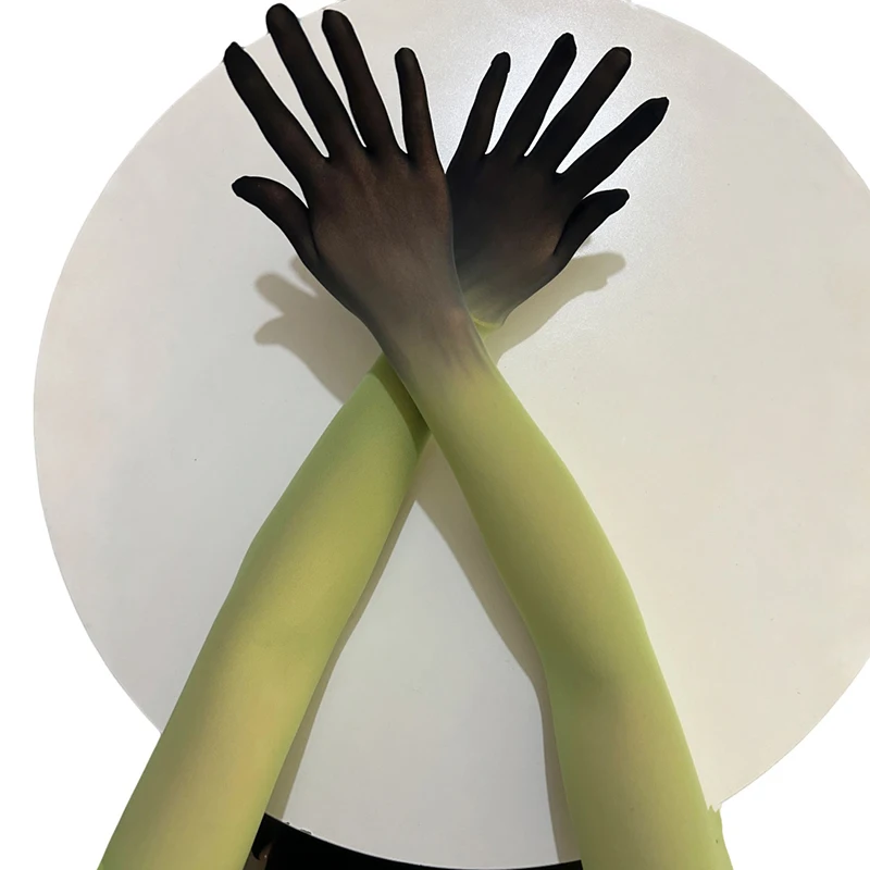 Damen-Strumpfhandschuhe aus Tüll mit Farbverlauf, extra lang, eng anliegend, hohe Elastizität, atmungsaktiv, für Cosplay, KPOP, Bühnenauftritte, sexy – Detail 9