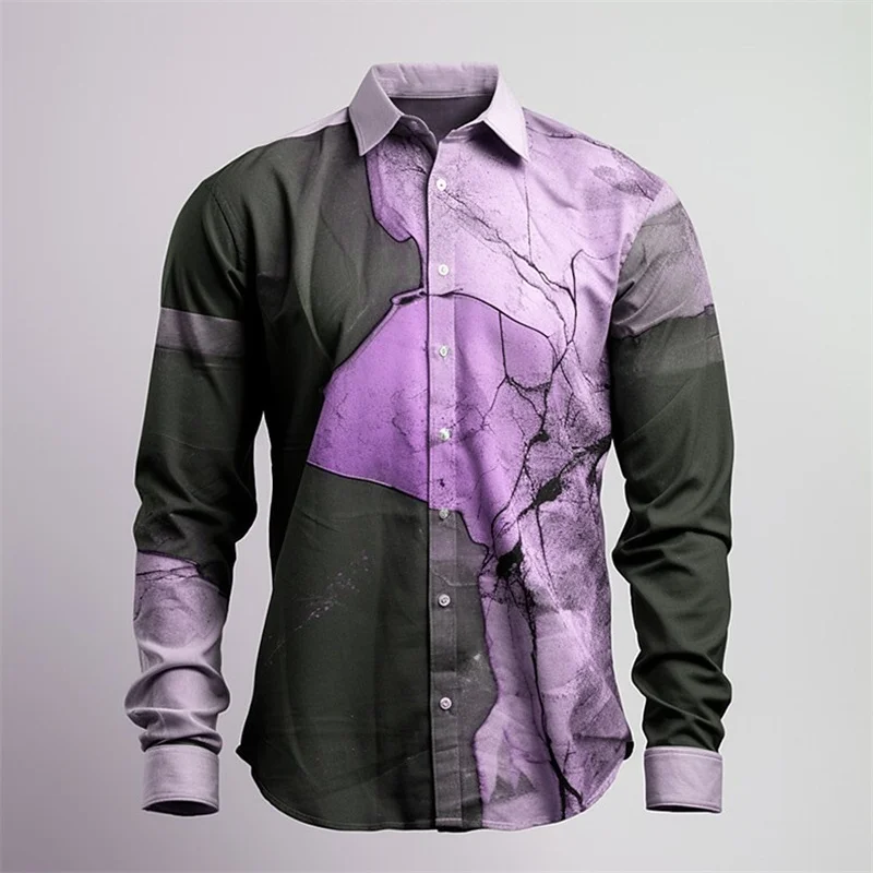 Men's shirt summer long sleeve color block lapel outdoor street buttoned clothing fashionable casual breathable and comfortable