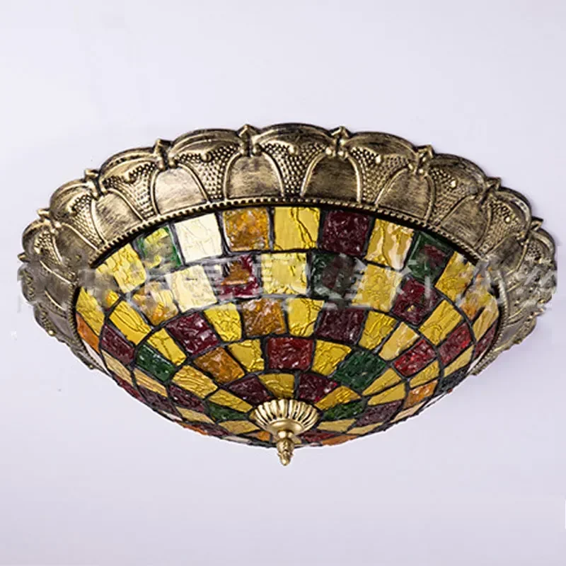 Stained Glass Ceiling Lamp for Living Room Bedroom Light Home Luminaria Decor Chandelier Mediterranean Tiffany Lighting Fixture
