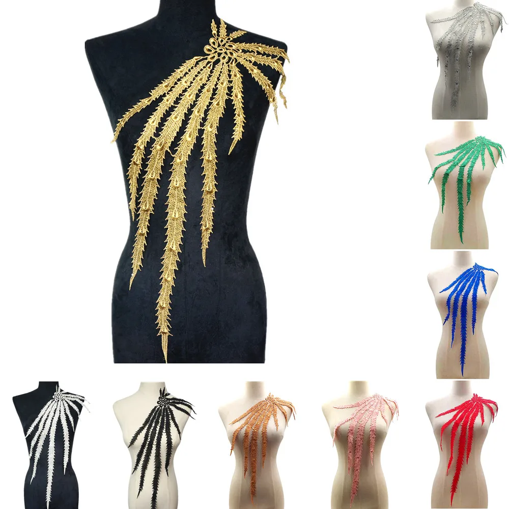 Duży haftowany ogon feniksa aplikacja koronkowa tkanina frędzle kwiatowa naszywka kołnierz ślubna suknia ślubna wykończenia Party Dress Decor