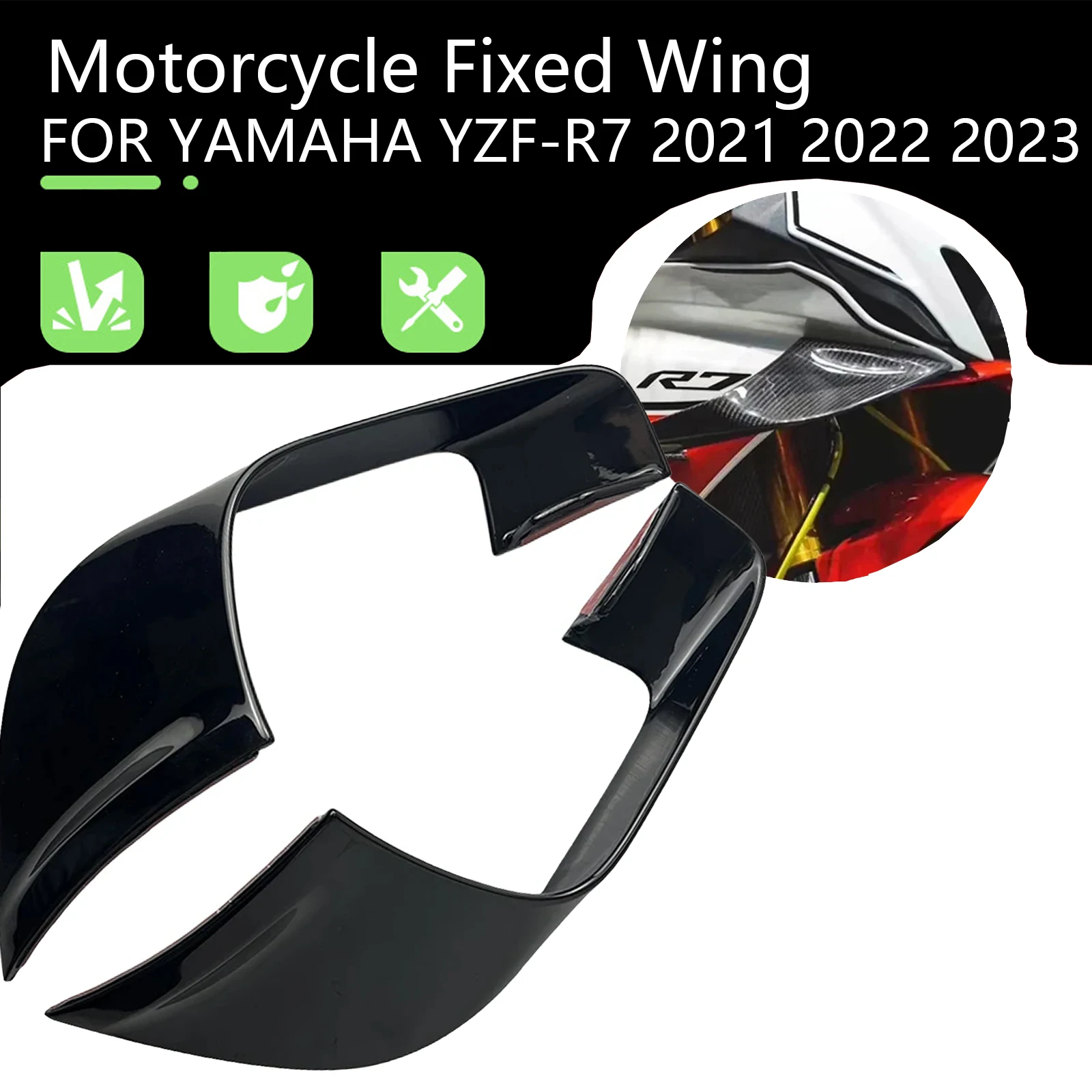 Motorcycle Fixed Wing Winglet Aerodynamic Accessories Fairing Rear Wing Kit Carbon Black For YAMAHA YZF R7 YZF-R7 2021 2022 2023