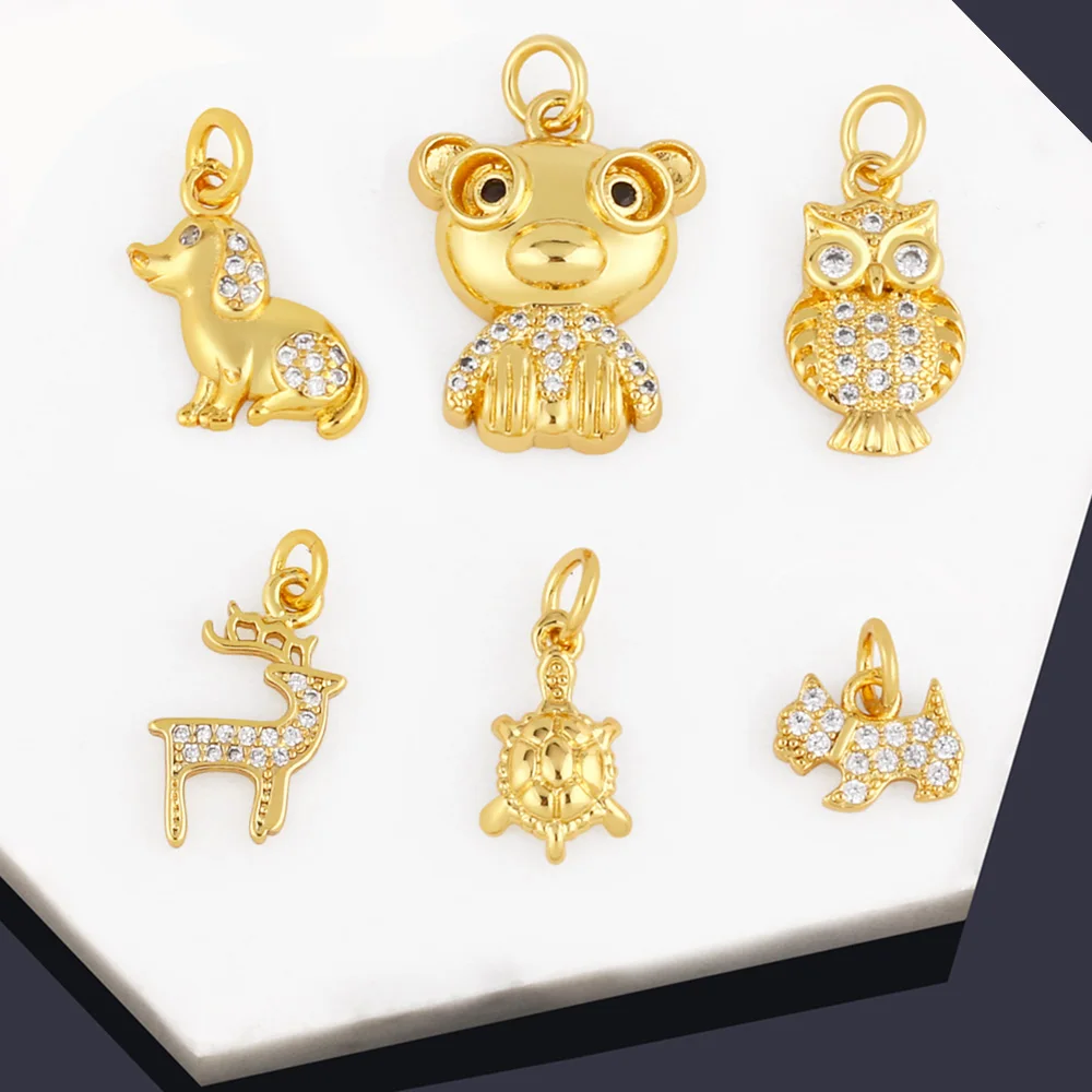 OCESRIO Cute Animal Charms for Jewelry Making Copper Gold Plated Lucky Dog Deer Turtle Eagle Bracelet Necklace DIY chma185
