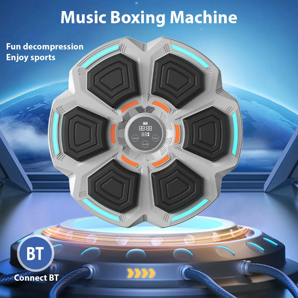 Music Boxing Machine with Boxing Gloves Music Playback Light BT Wall Mounted Smart Music Punch Machine 9 Speed Adjustment Levels