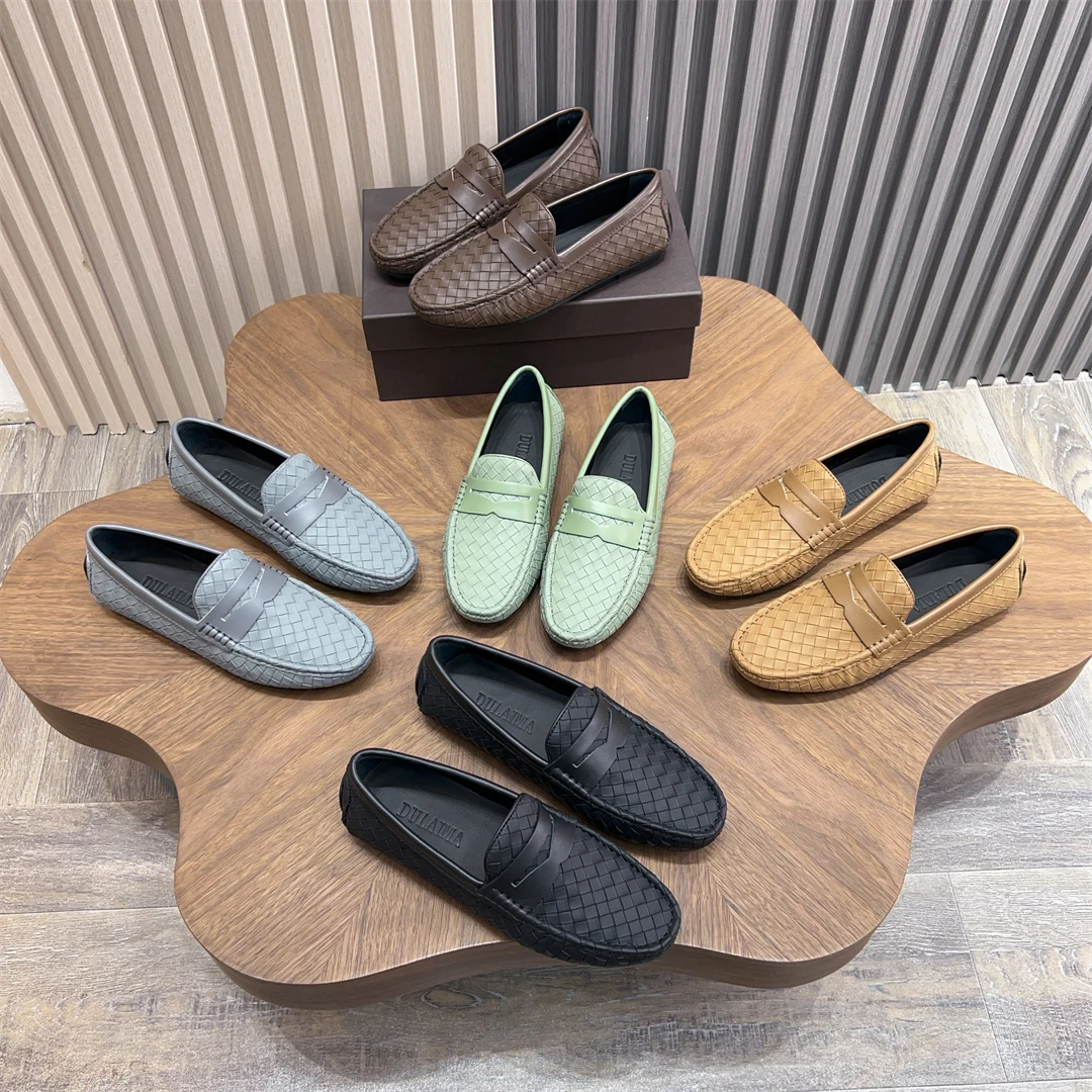 

Woven Cowhide Family Genuine Leather Woven Woolen Hat Loafers Men's Casual Leather Shoes Slip-On European Station Men's Shoes