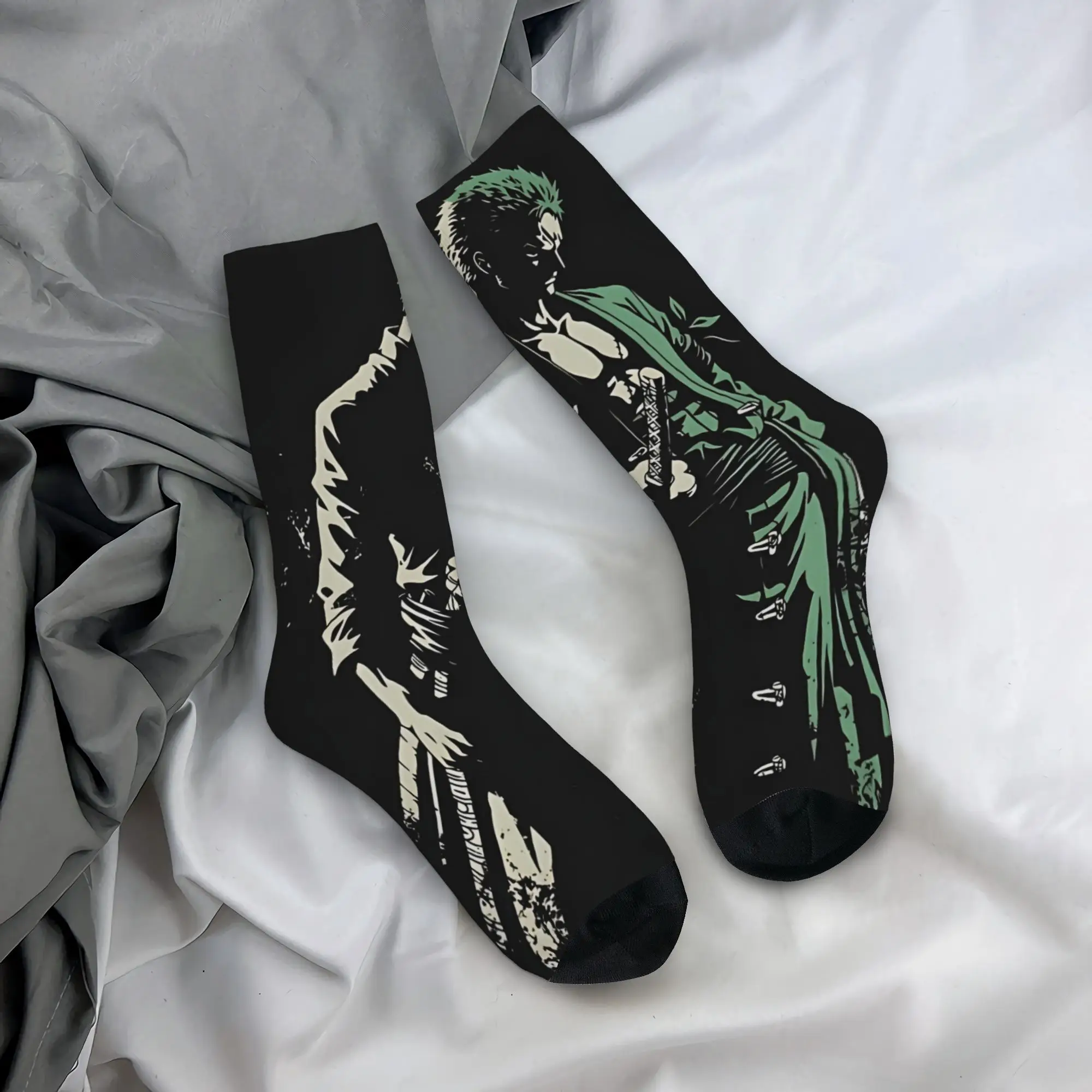 Funny Sock One Piece Shadow Roronoua Rock Seamless Pattern Printed Men Socks Casual Men's Socks