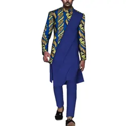 Conjunto de 2 piezas de trajes africanos para hombre, camiseta y pantalones de manga larga con estampado africano de retazos, conjunto de pantalones tradicionales para hombre WYN1663