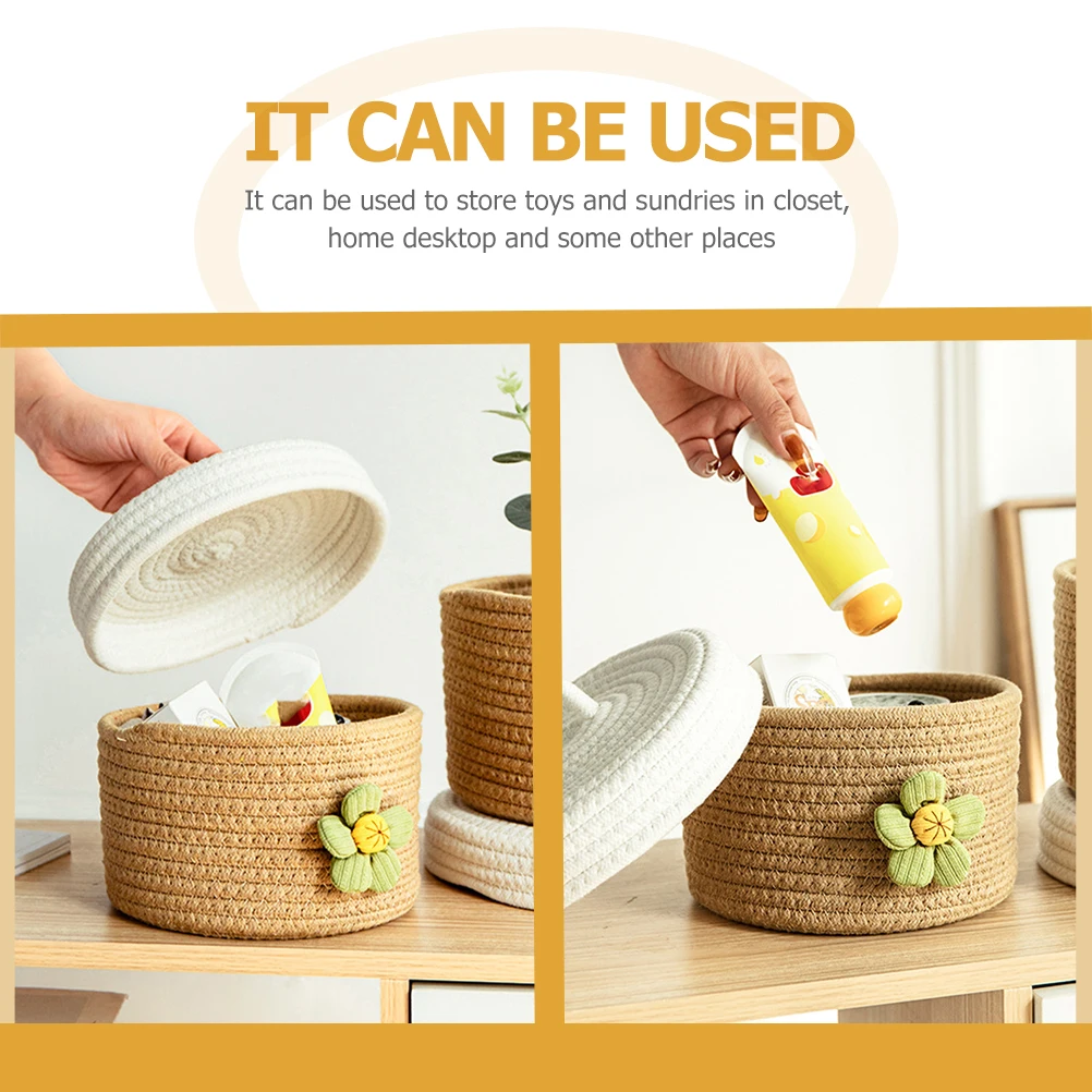

Storage Box with Lid Round Basket Small Fabric Bin for Toys Woven Bins Baskets Lids