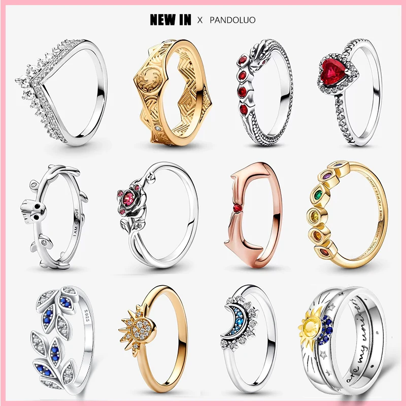 Pandora Conjunto de anillos de sol y luna Celestial para mujer, joyería de plata 2023 para pareja, regalo de cumpleaños de compromiso, varias combinaciones, gran oferta, 925