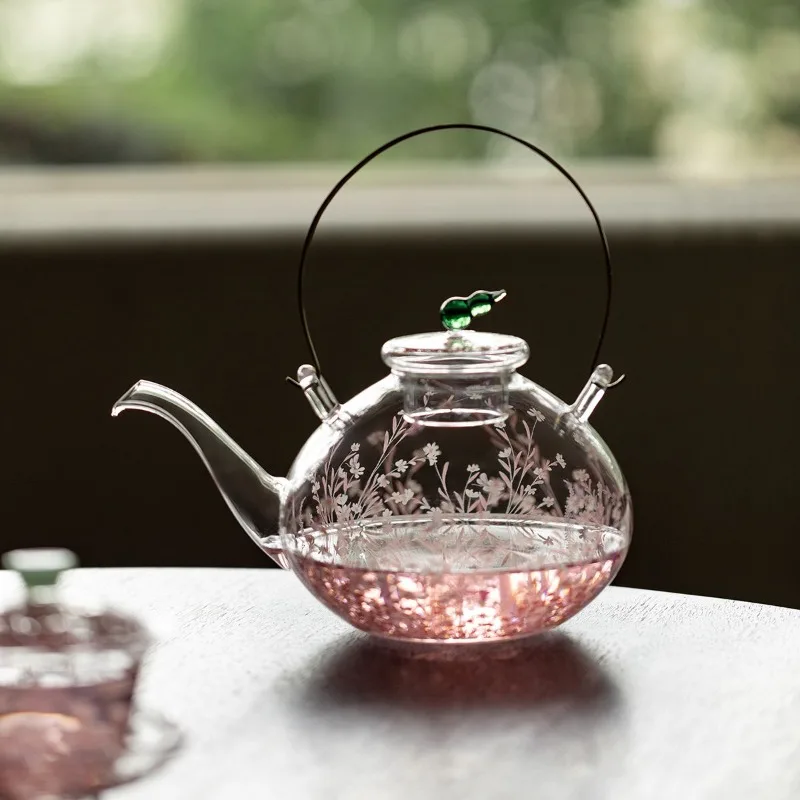 High-grade glass beam pot, high-value exquisite handmade teapot, high borosilicate heat-resistant cooking, teapot single pot
