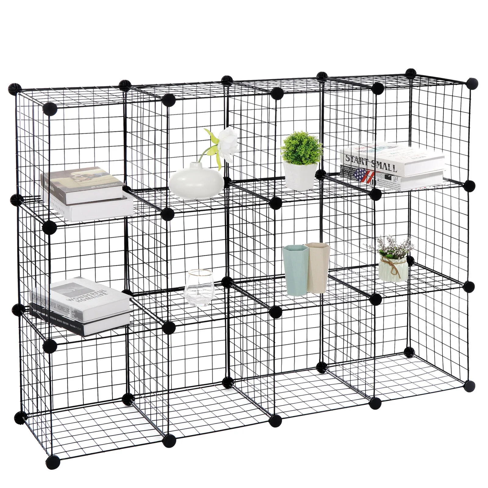 

US 12 Cube Storage Shelf Wire Metal Grid DIY Modular Cabinet Bookcase Bookshelf