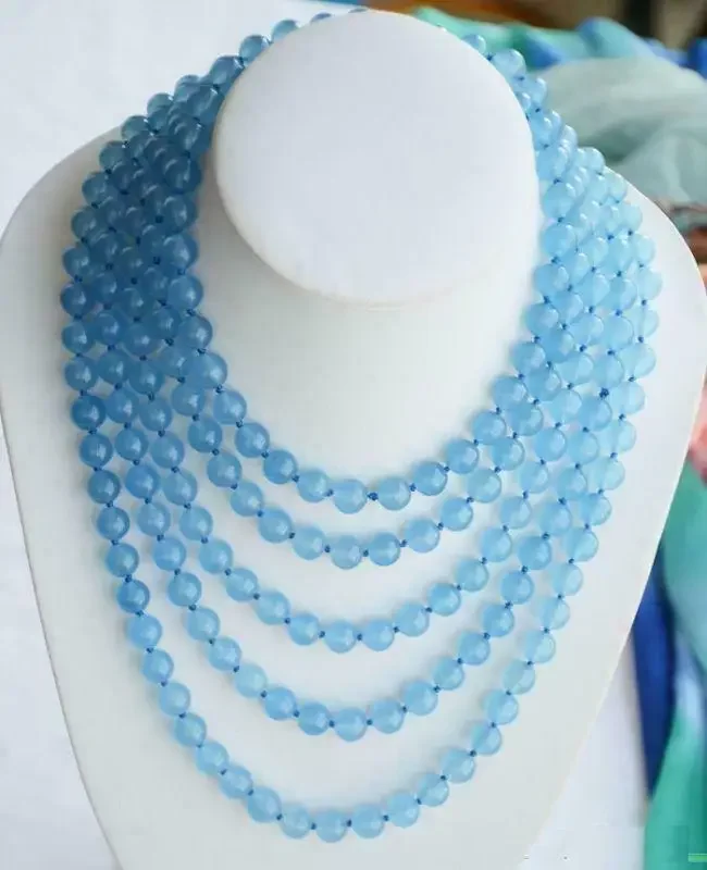 

Long 100 "8mm round Light blue jade bead necklace AAA